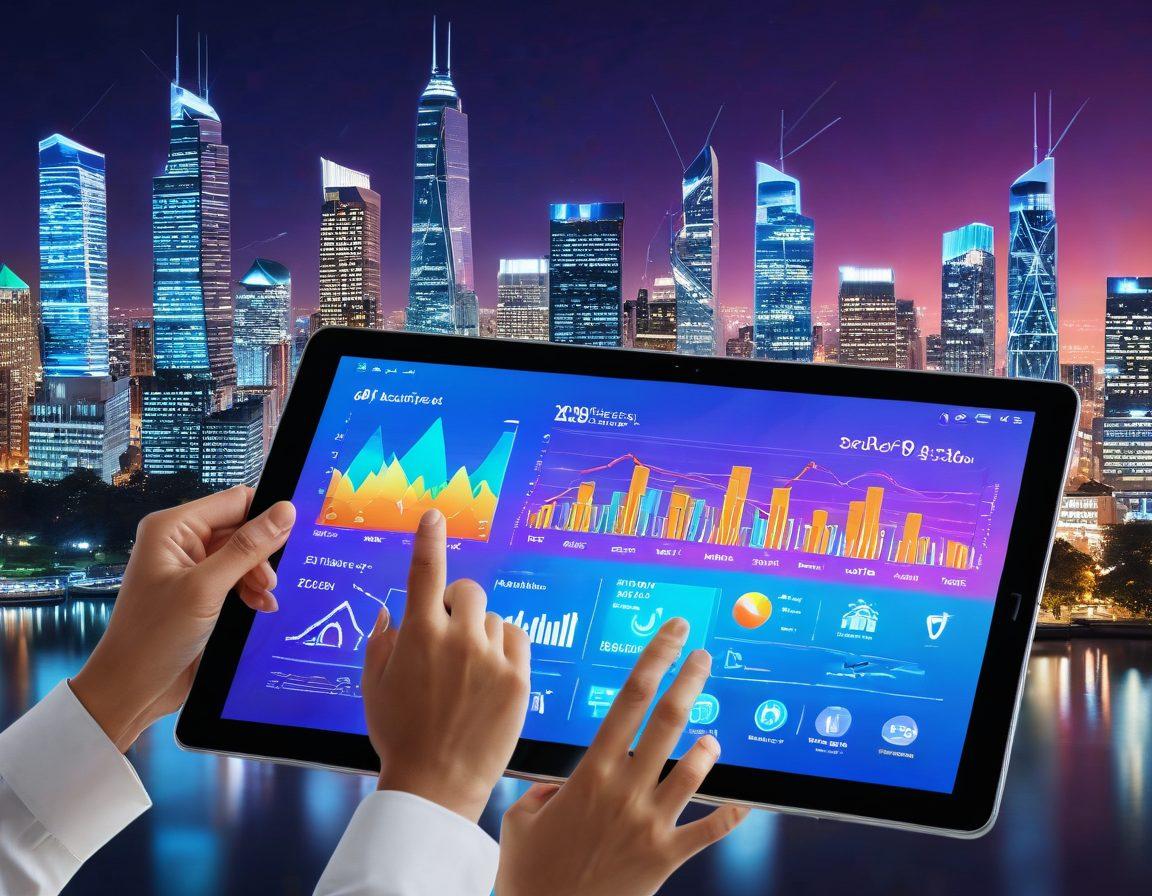 A visually engaging scene depicting a digital world filled with vibrant icons representing various insurance policies, each differentiated by color and style. In the foreground, an animated hand is navigating through a holographic tablet displaying savings graphs and policy details. The background features a skyscraper skyline symbolizing trust and stability, with sunlight shining down to evoke optimism. Include a blend of modern and tech-inspired aesthetics. super-realistic. vibrant colors. 3D.